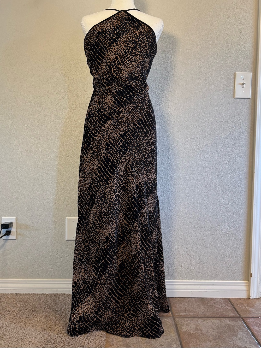 NWT ASTR the Label Briotte Animal Print Velvet Burnout Halter Dress Large